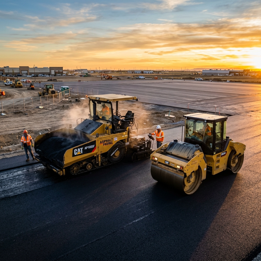 Heavy Commercial Asphalt Paver Operation